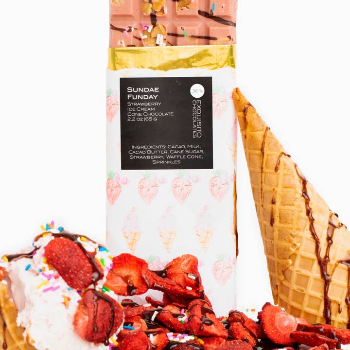 Exquisito Chocolates - Wholesale Chocolate Bar - 36% Sundae Funday, Strawberry Ice Cream Cone Chocolate (Limited Edition)0