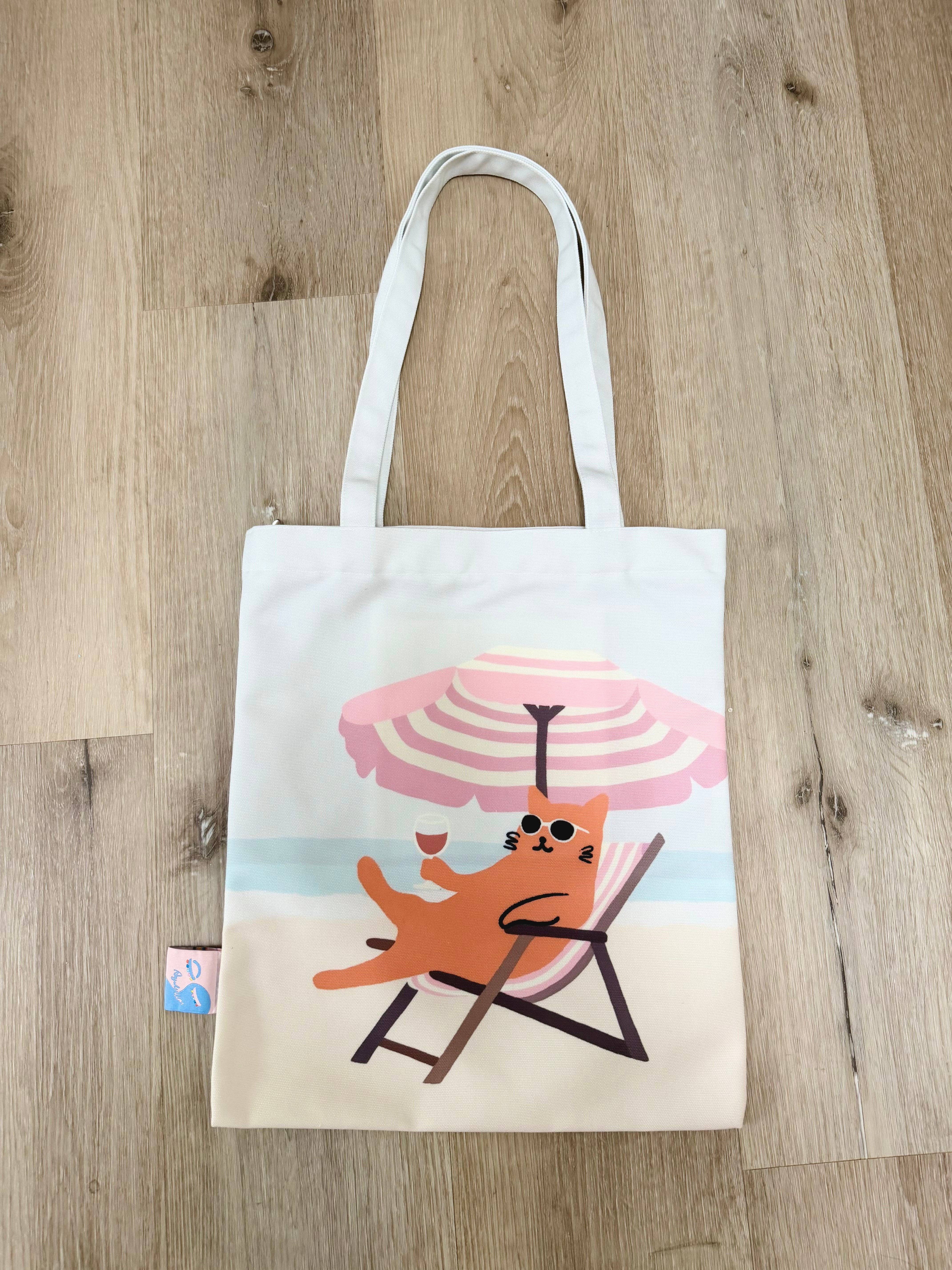 Angela Wan Art - Wholesale Tote Bag - Women's - Beach Cat Tote Bag – Hawaii-Inspired Art Tote with Zip Closure4