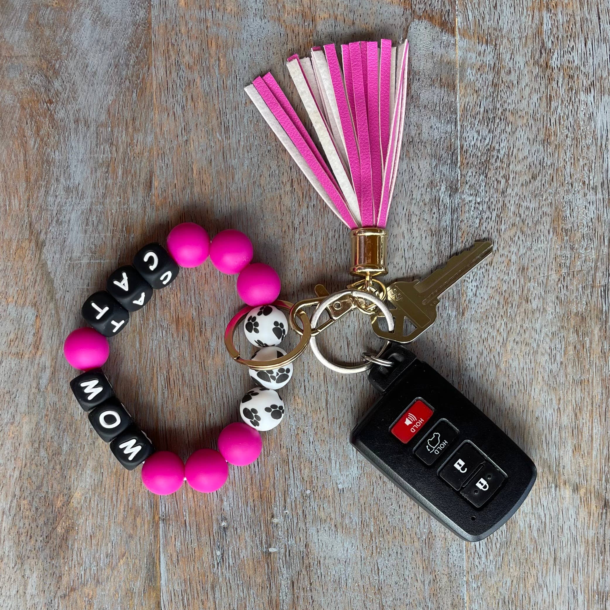 Laberri - Wholesale Keychain Bracelet - Silicone Beaded Bracelet Keychain - Cat Mom1