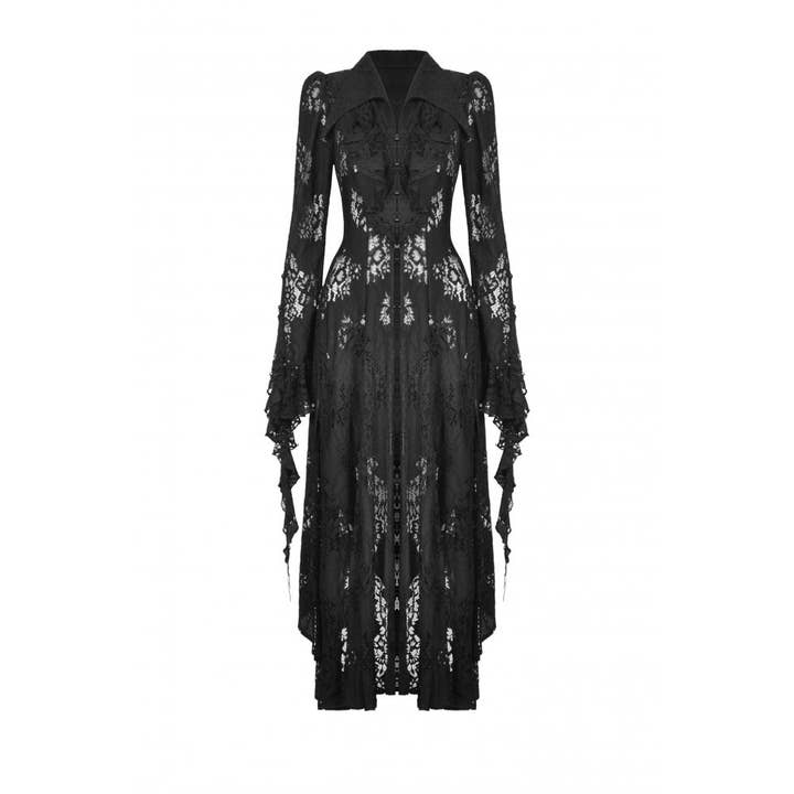 Necessary Evil (Kate's Clothing Ltd T/As) - Wholesale Coat - Women's - Dark In Love Livvy Lace Coat - Women's Gothic Jacket with Pointed Collar and Ruffles