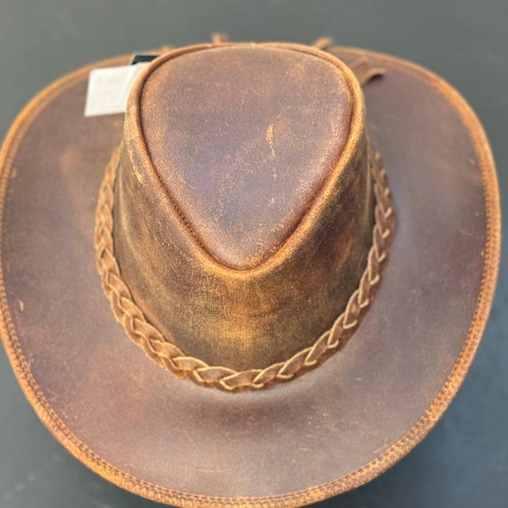 Lesa collection inc - Wholesale Hat Accessory - Men's - Gunner| Reddish Brown Leather Western Outback Cowboy Hat 4
