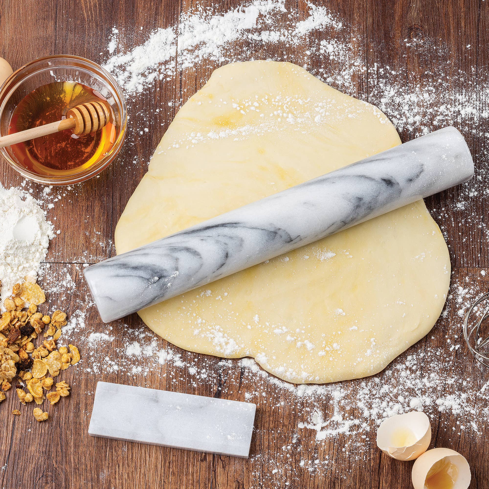 Fox Run Brands – wholesale Rolling pin – Fox Run Marble French Rolling Pin with Base, White, 11"2