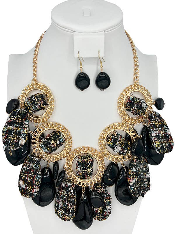 Thread Stone Chaon Accent Necklace Set for wholesale by Andrea Bijoux