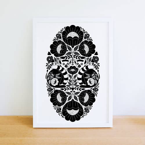 Folk Art Lemur Print - A5 or A4 for wholesale by Wensdi Made