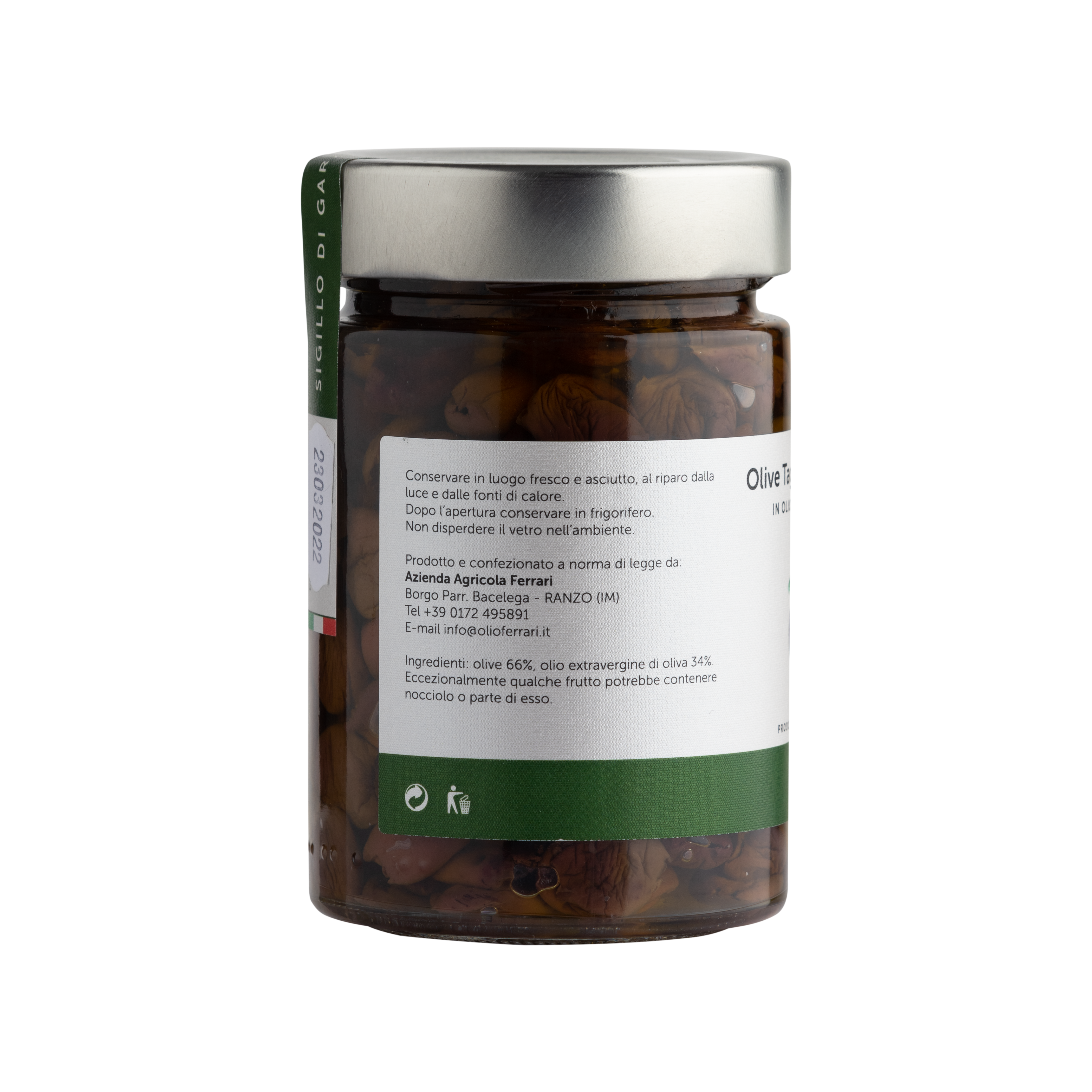 OLIO FERRARI – Engroshandel Oliven – Taggiasca-oliven i ekstra jomfru olivenolie 270 g1