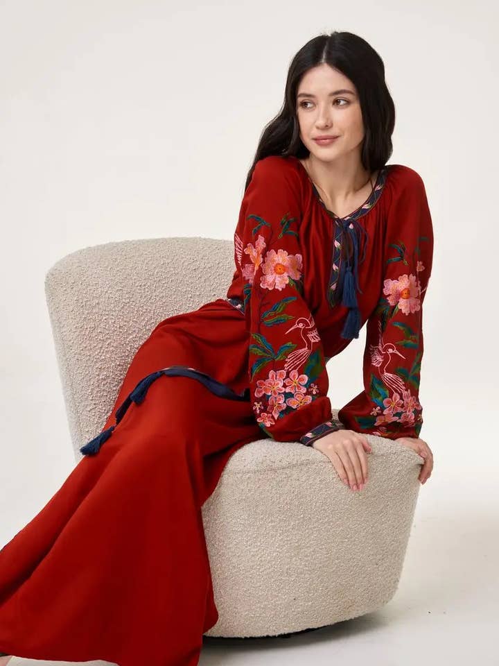 Vestido Bordado Tatiana Vermelho Escuro por atacado de Handmade Originals Ukraine