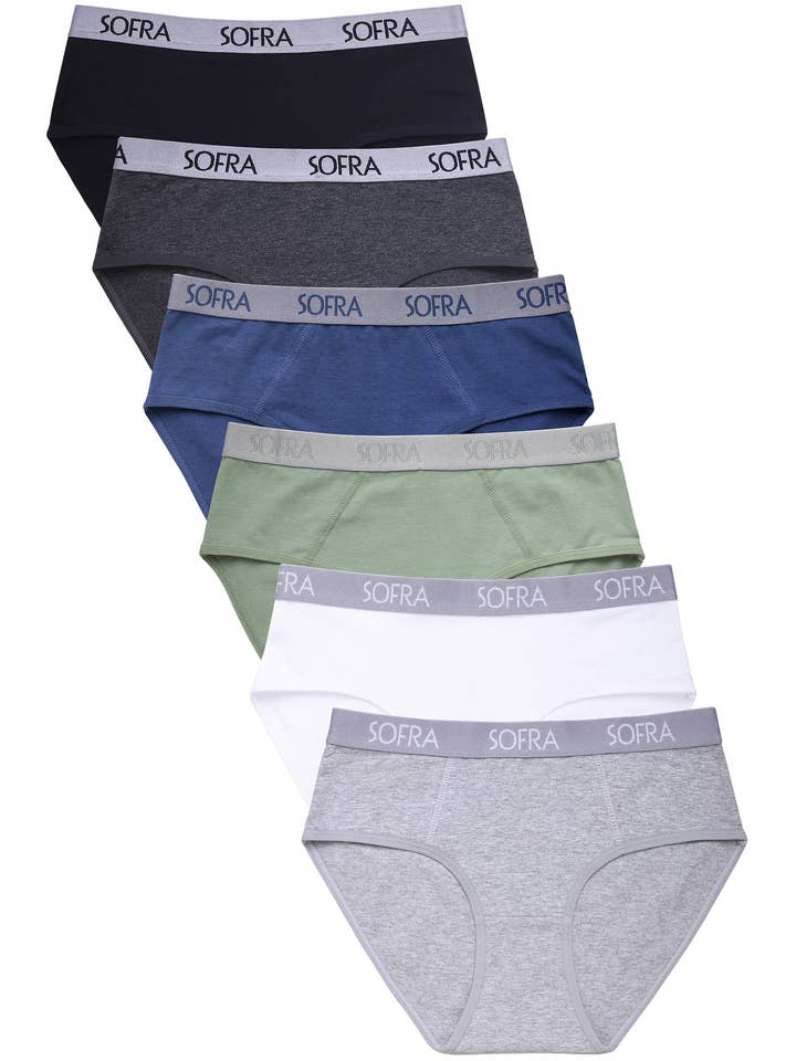 PACK OF 6 SOFRA WOMEN'S COTTON BLEND SOLID BIKINI PANTY WITH EXTENDED SIDE SEAMS(LP1421CKE3) for wholesale by 247 Frenzy