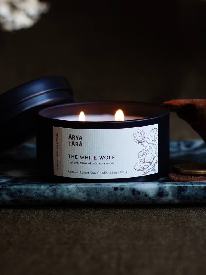 The White Wolf | Fall Collection | 5.5 oz Onyx Tin for wholesale by Arya Tara