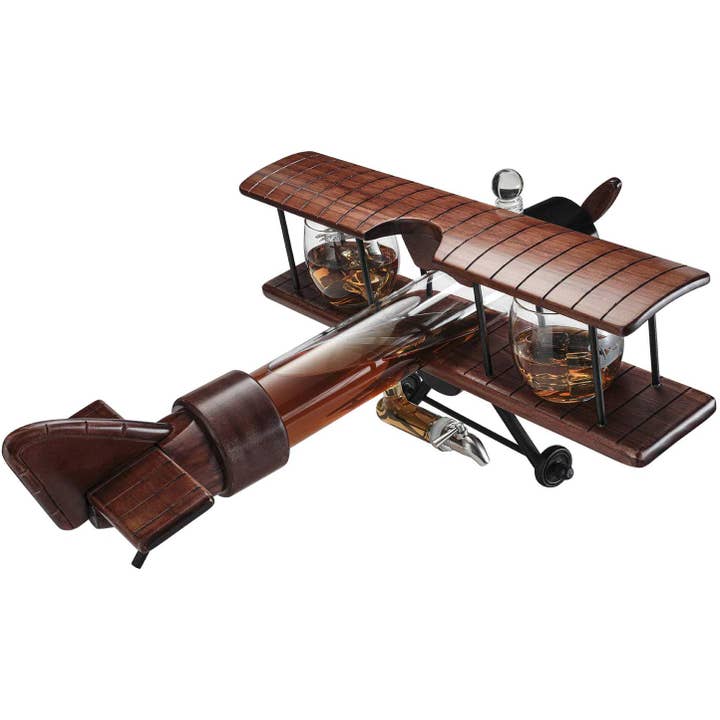 The Wine Savant / Khen Glassware - Wholesale Decanter - Whiskey Decanter Airplane Set and 2 Airplane Glasses Antique3