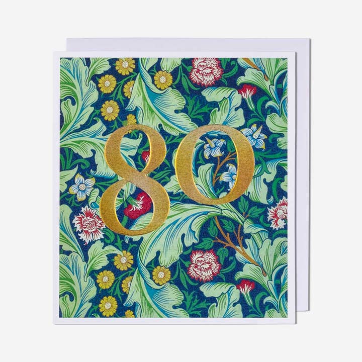 80 William Morris Pattern 80th Birthday Card for wholesale by Pigment Productions Ltd