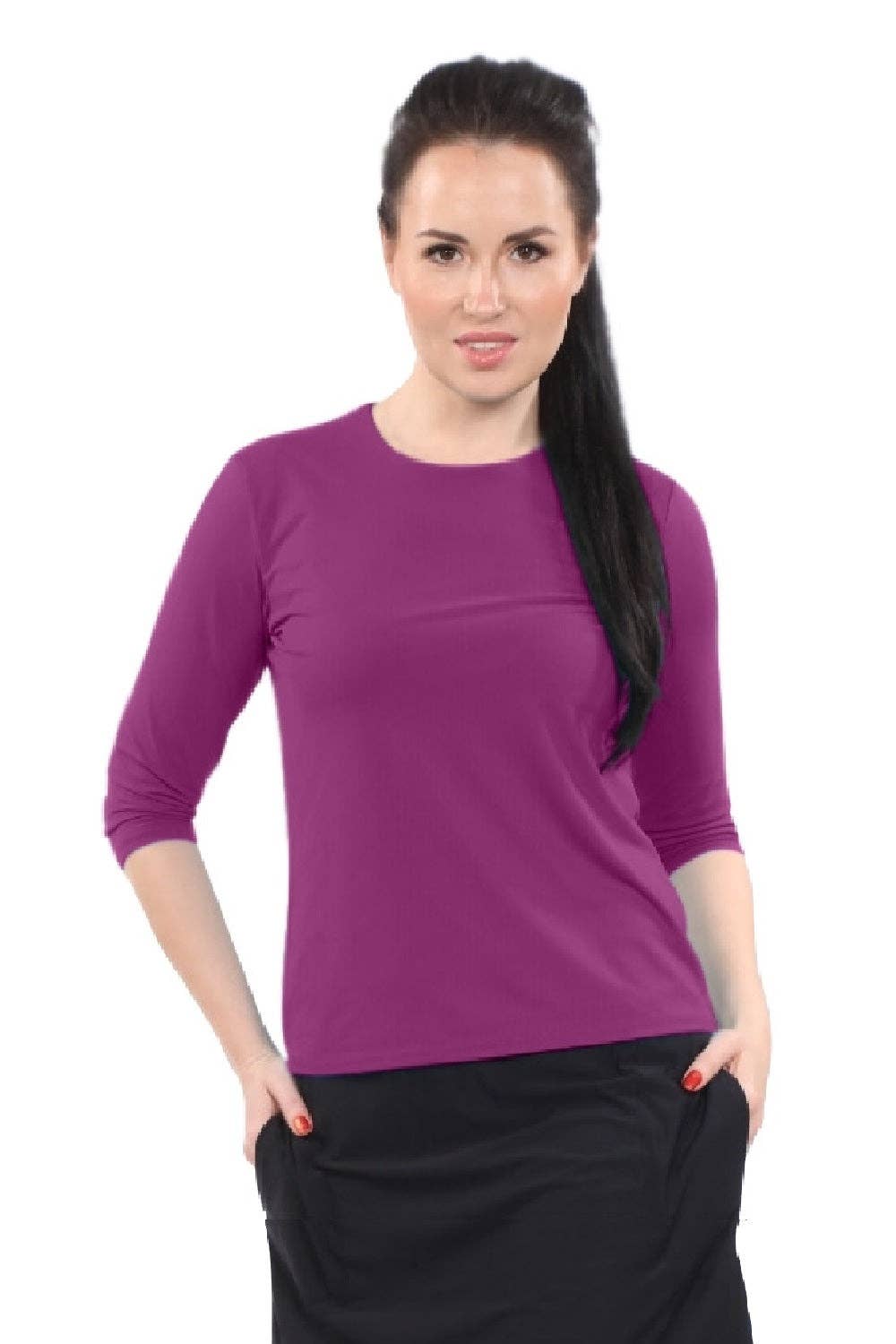 Kosher Casual - Wholesale Rashguard - Women’s - High-Neck Modest 3/4 Sleeve Swim Shirt with UV50 Protection15