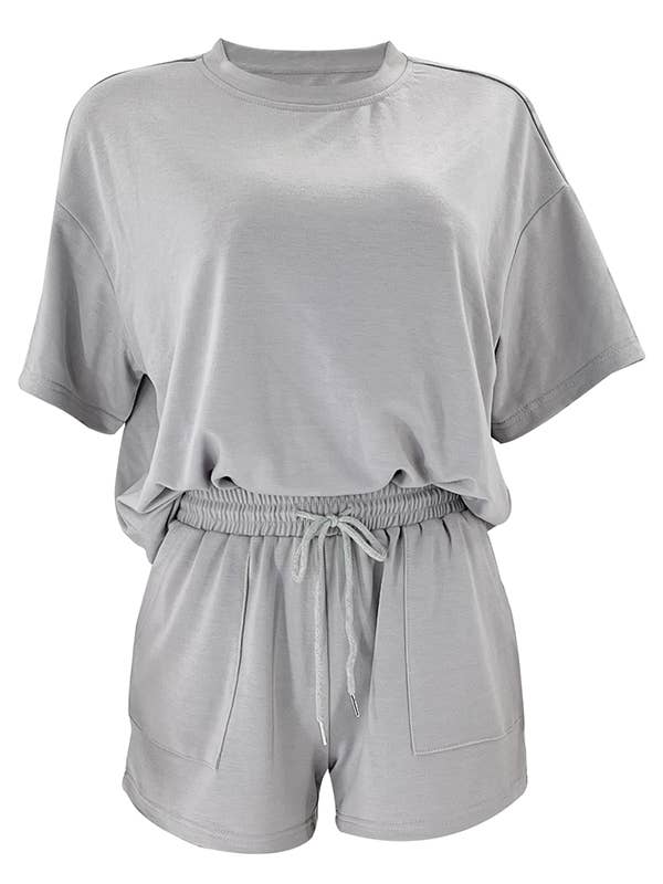 HIDDENBRAND - Wholesale Lounge Set - Women's - Half Sleeve Basic T-shirt 2 Piece shorts Set4