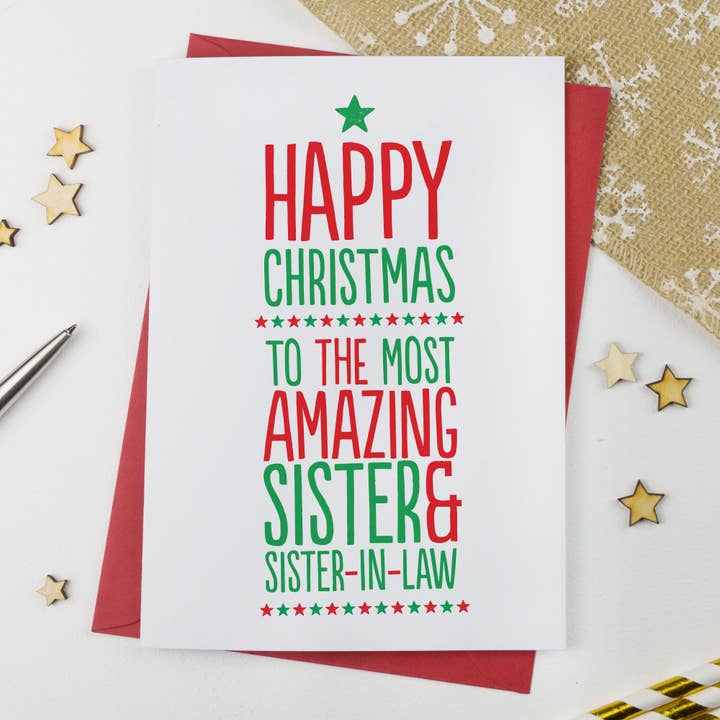 Amazing Sister & Sister In Law Christmas Card for wholesale by A is for Alphabet Ltd