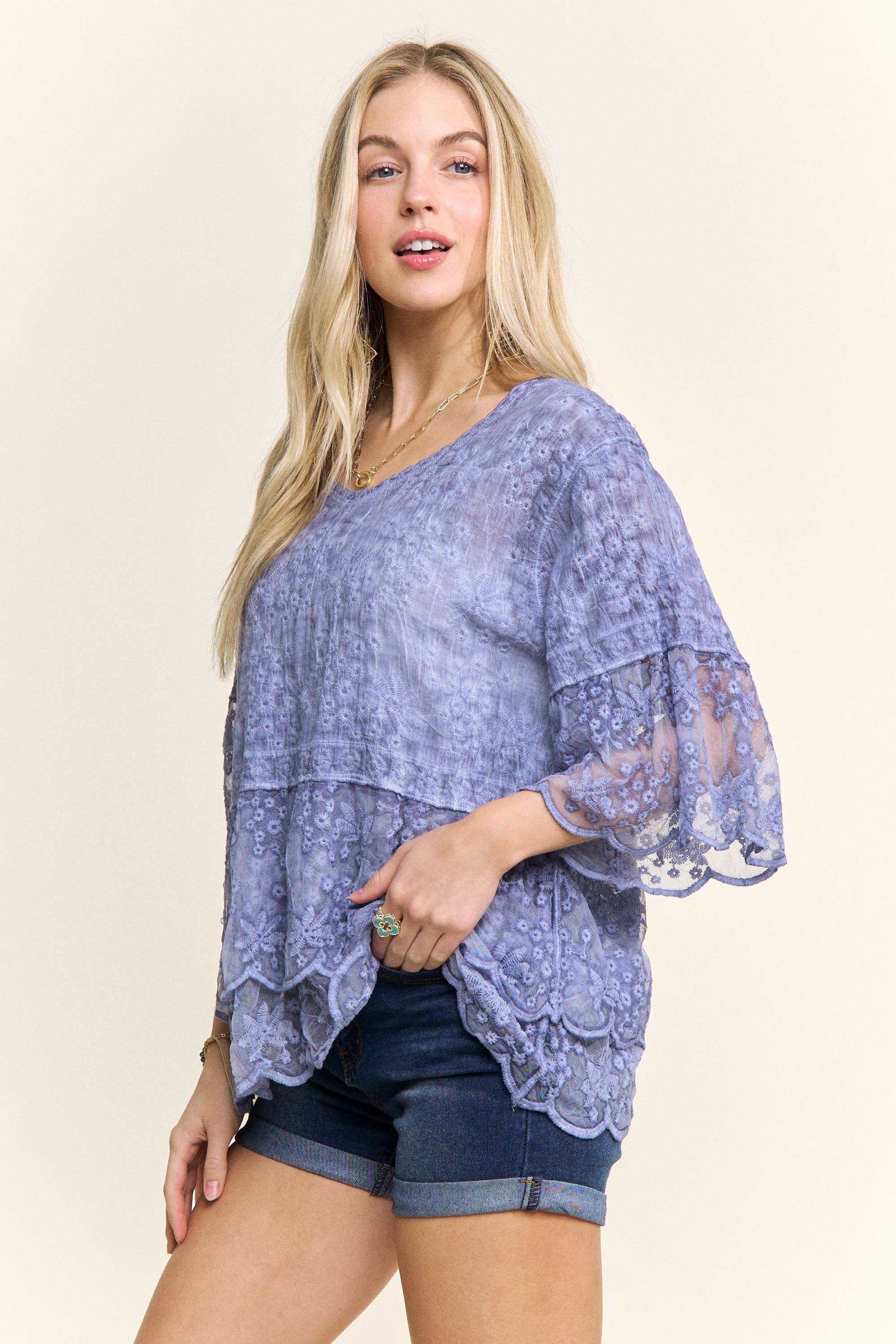 ADORA LA – wholesale Blus - Dam – CET3907 - 3/4 ÄRMAR SPETSBLOUS15