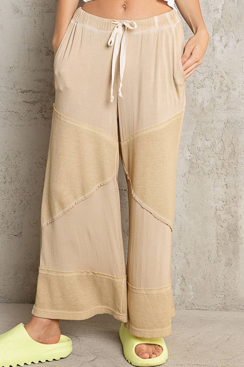Pol Clothing - Wholesale Pants - Women's - Contrast ribbed elastic waist casual knit culottes pants14