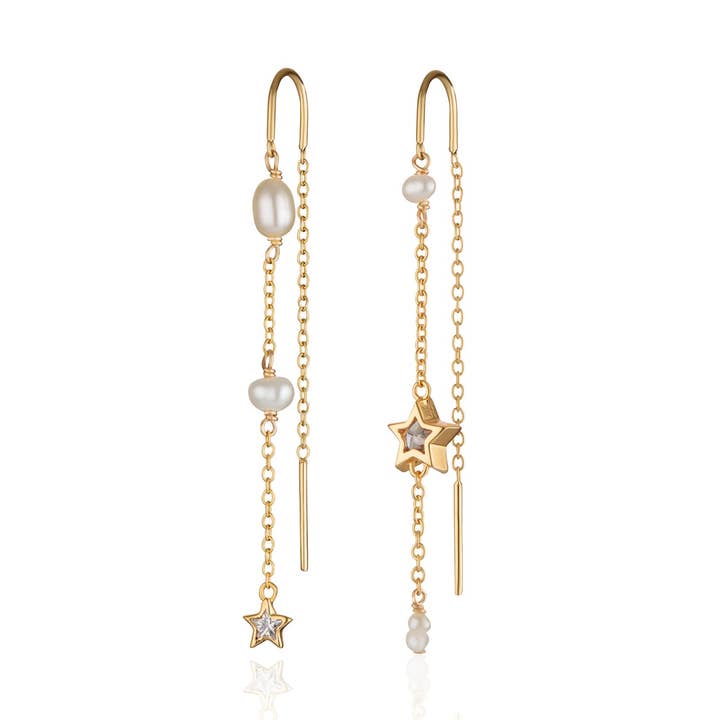 Pendientes de Hilo Desparejados con Perla y Estrella para venta al por mayor de Scream Pretty - Sustainable Jewellery