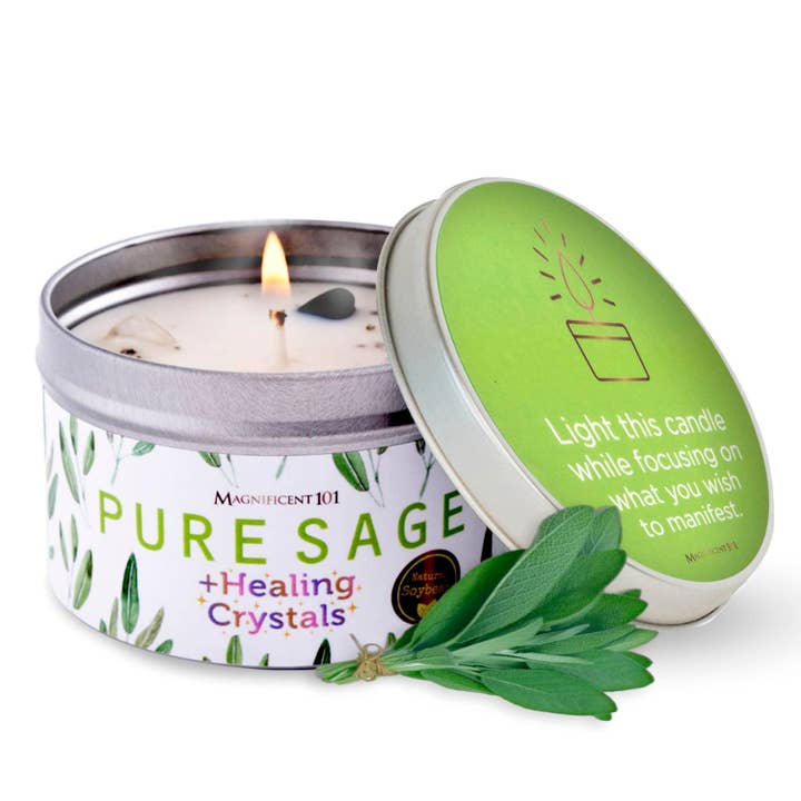 Magnificent 101 Tin Candle Energy Cleansing, Pure Sage, 6oz for wholesale by Juvale