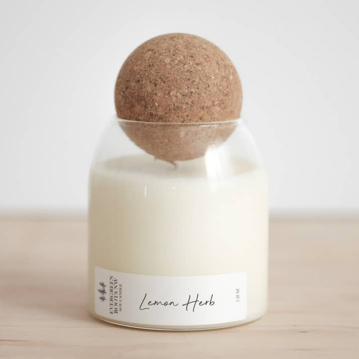 Lemon Herb - Candela di soia con tappo in sughero, 30 ml per la vendita all'ingrosso da parte di Evergreen Roots NW