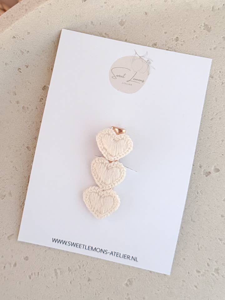 Horquilla Corazones Tejidos - Crema para venta al por mayor de Sweet Lemons Atelier
