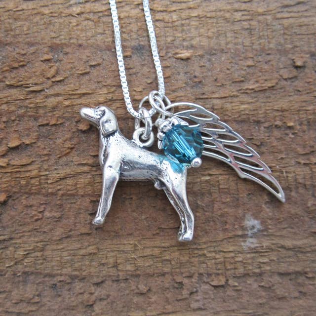 Weimaraner Large Angel Wing Sterling Silver Necklace for wholesale by Dog Park Publishing