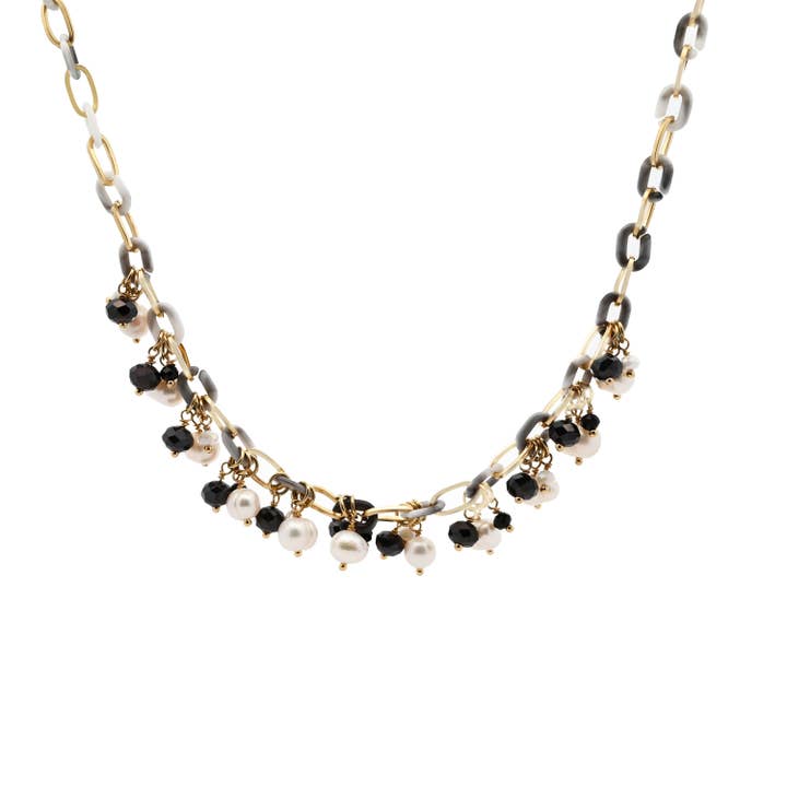 AMORINO SRL - Wholesale Beaded/Pearl Necklace - ROLO CHAIN NECKLACE WITH CRYSTALS AND BEADS - NK21124156E901