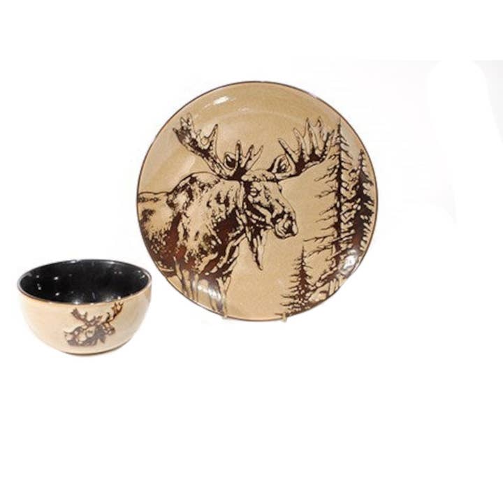Stoneware Brown Woodland Moose Bowl or Plate - 2 options for wholesale by Will's Company