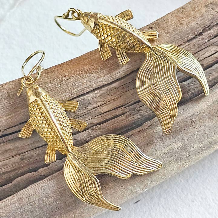 Bisjoux - Wholesale Dangle Earrings - Brass Koi fish design hanging earrings handmade 3