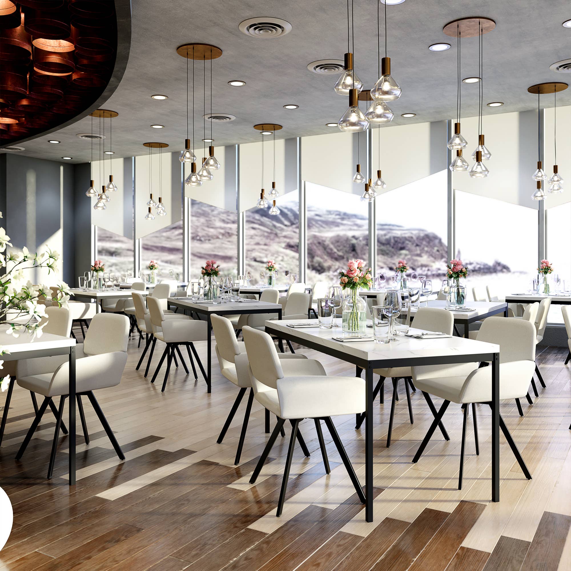 39F Inc. - Wholesale Patio Set - 5-Piece Dining Set 59” Table with Swivel Chair ForRestaurant0