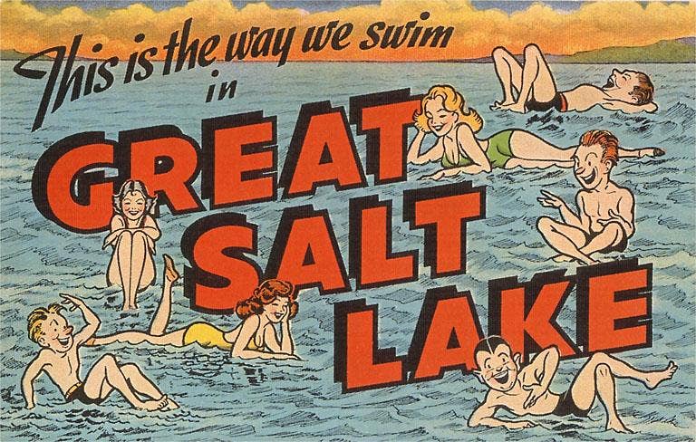 Found Image Press - Wholesale Magnet - Magnet UT-75 Floating on Great Salt Lake, Utah, Cartoon0