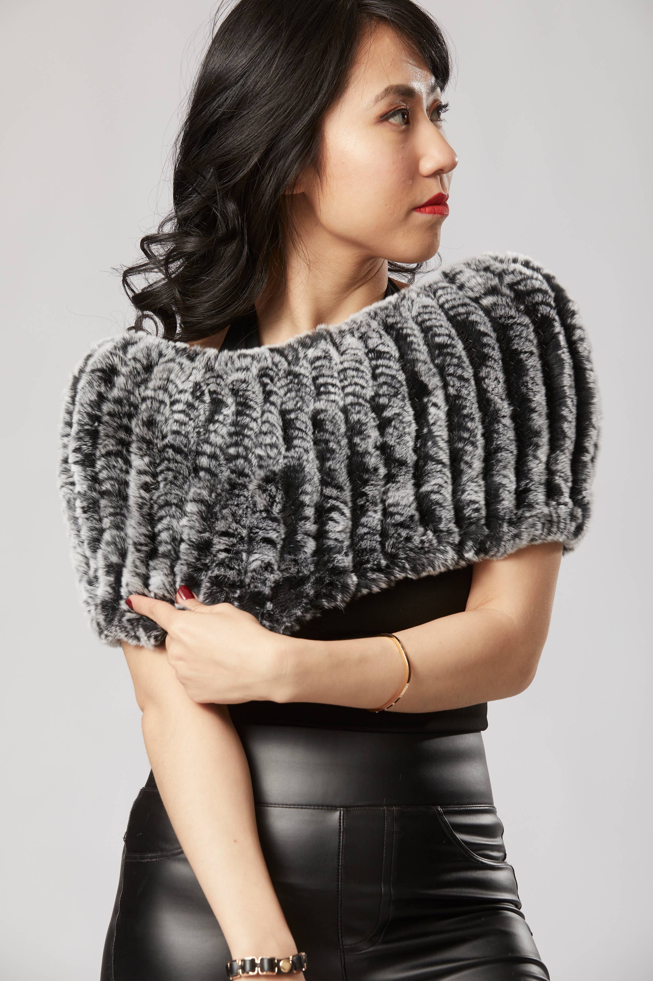 Opulence Fluff - Wholesale Scarf - Women's - Griselle Shrug/ Cape/ Scarf - Multi black and silver0