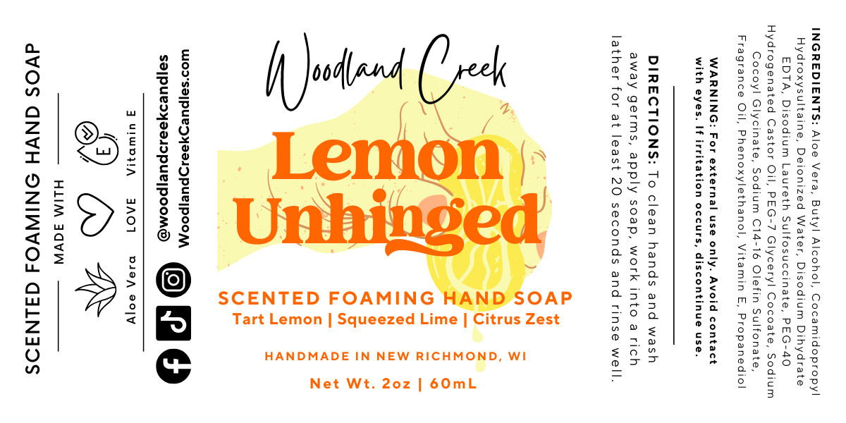 Woodland Creek Candles - Wholesale Hand Soap/Wash - Lemon Unhinged Scented Foaming Hand Soap1