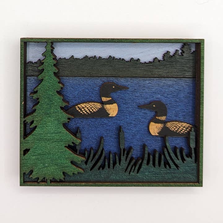 Layered Loons on the Lake Art Magnet 5" for wholesale by Knit and Nailed