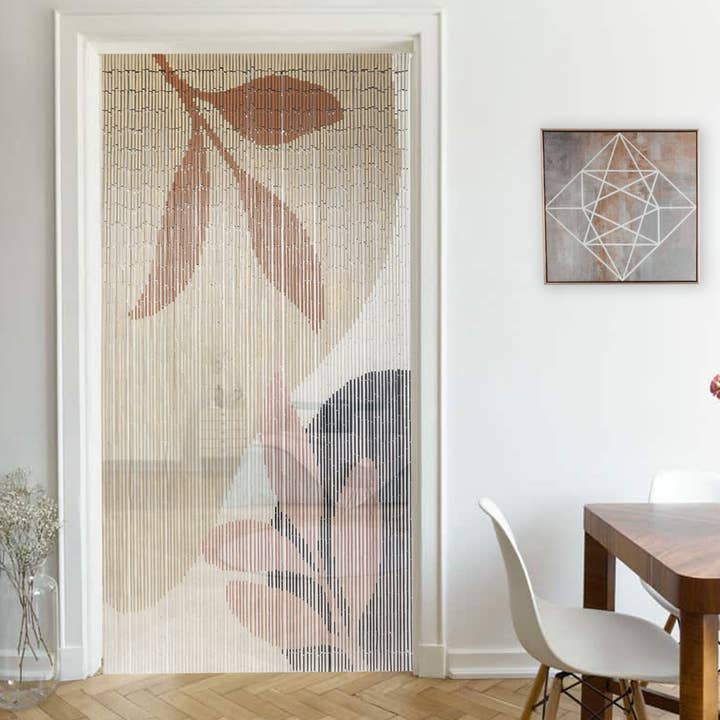 Beaded Door Curtain - Beige Autumn Leaves Design, 36 x 79 In for wholesale by Evideco French Home Goods