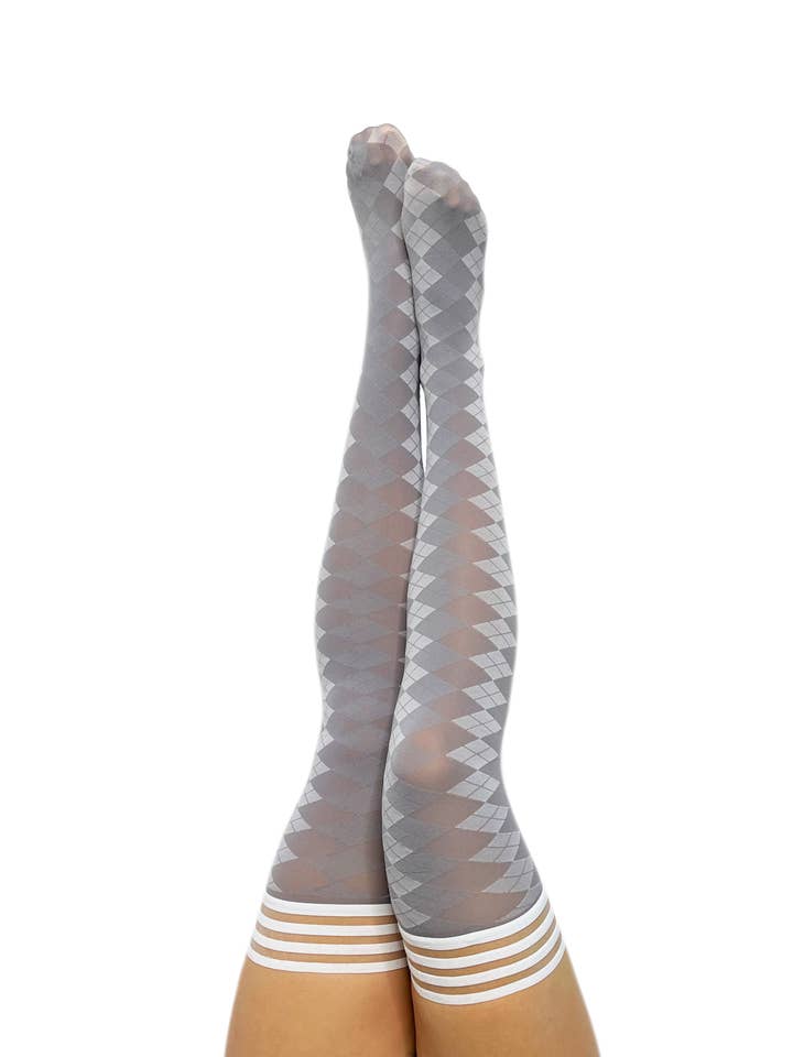 Golf Stockings- Opaque Grey Argyle Thigh-Highs Socks for wholesale by Kix'ies