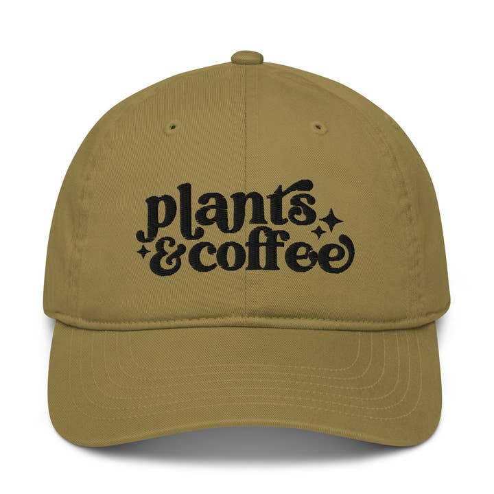 Plants and Coffee Khaki Organic Cotton Embroidered Ball Cap for wholesale by Above The Soil