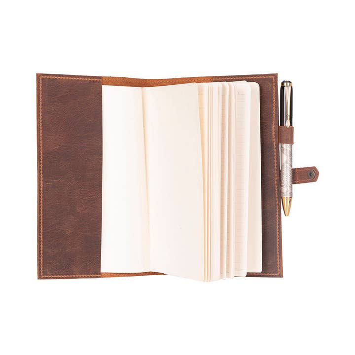 Saddle Brown Leather Journal Cover – A5, Handmade & Customizable for wholesale on Faire