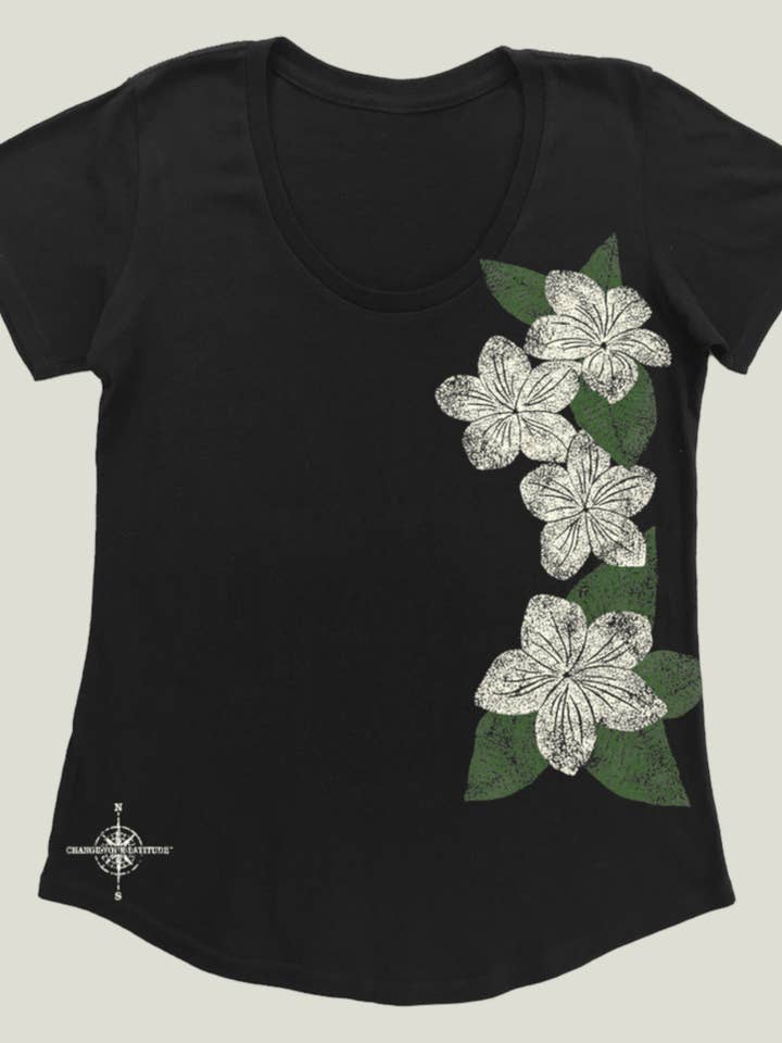 Scoop-Neck Tee - Plumeria - Black for wholesale by Change Your Latitude