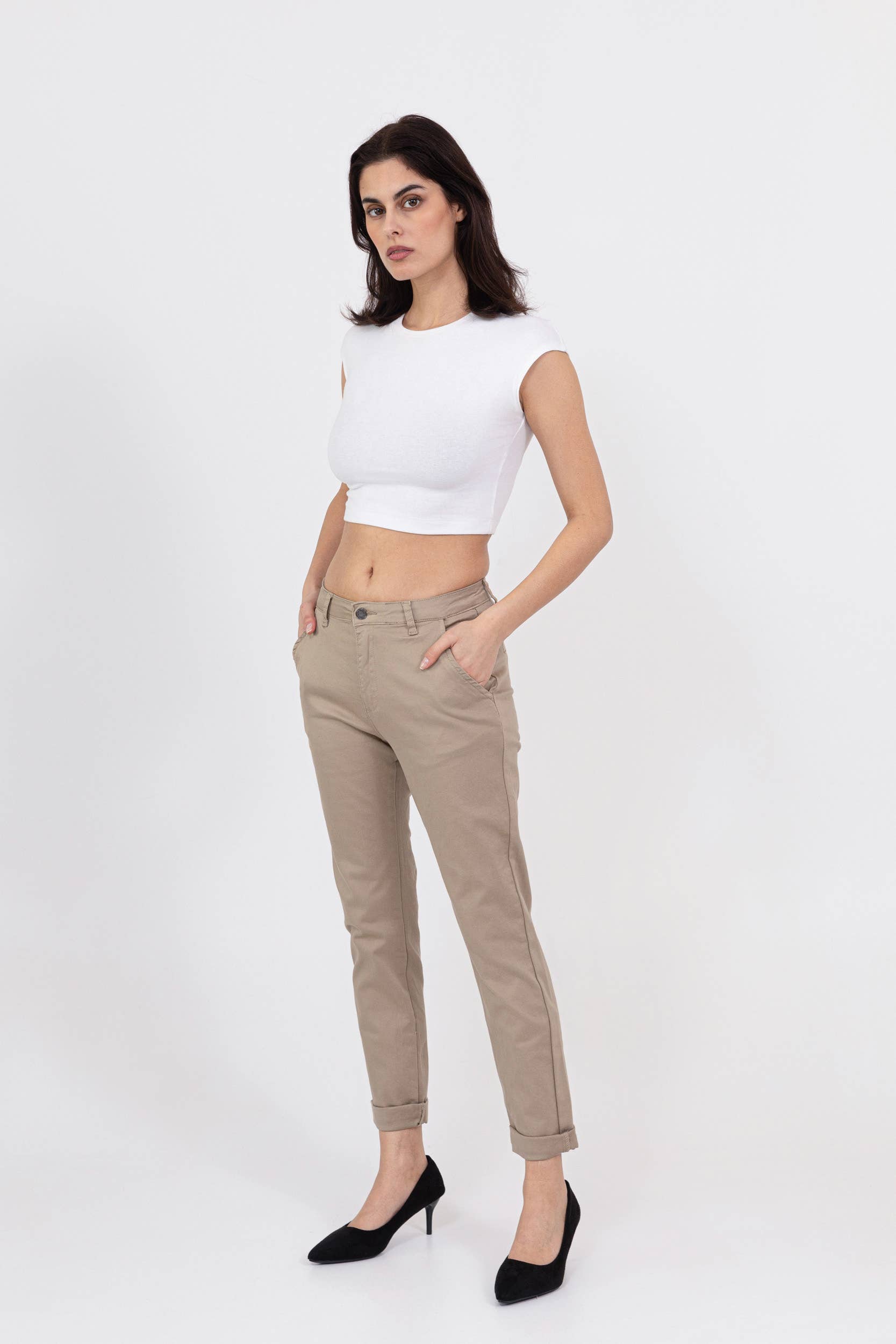 Nina Carter - Vente Pantalon – femme - Pantalon chino stretch taille haute confort Nina Carter J25038