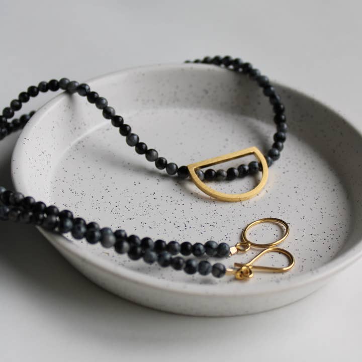 Arc Gold & Obsidian Bead Necklace for wholesale by Claire Lowe Jewellery