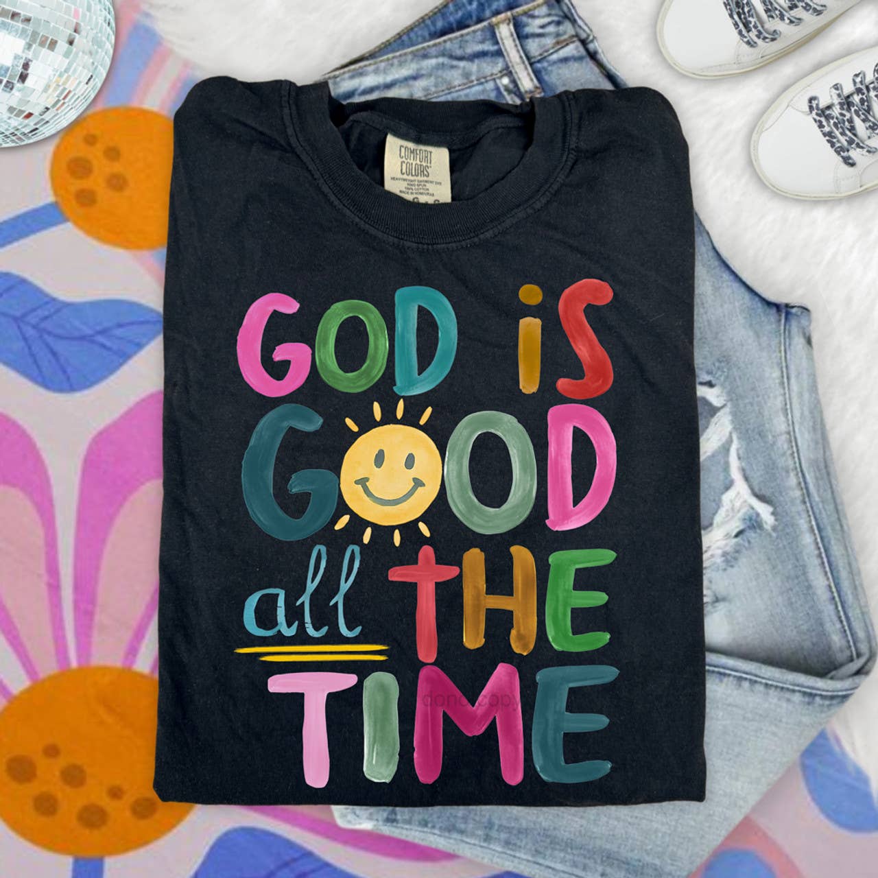 Trendy Transfers – Großhandel Sublimationsrohling – Gott ist die ganze Zeit gut Happy Face DTF Wärmetransfer0