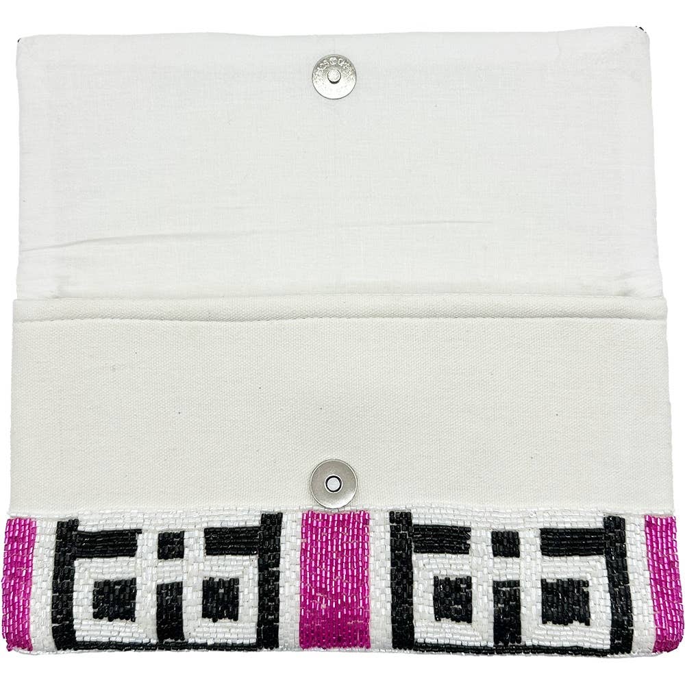 Pizzazz, Inc. - Venta al por mayor Bolso de mano - Mujer - BOLSO DE MANO NEGRO, BLANCO Y ROSA CON CUENTAS GEOMÉTRICAS1