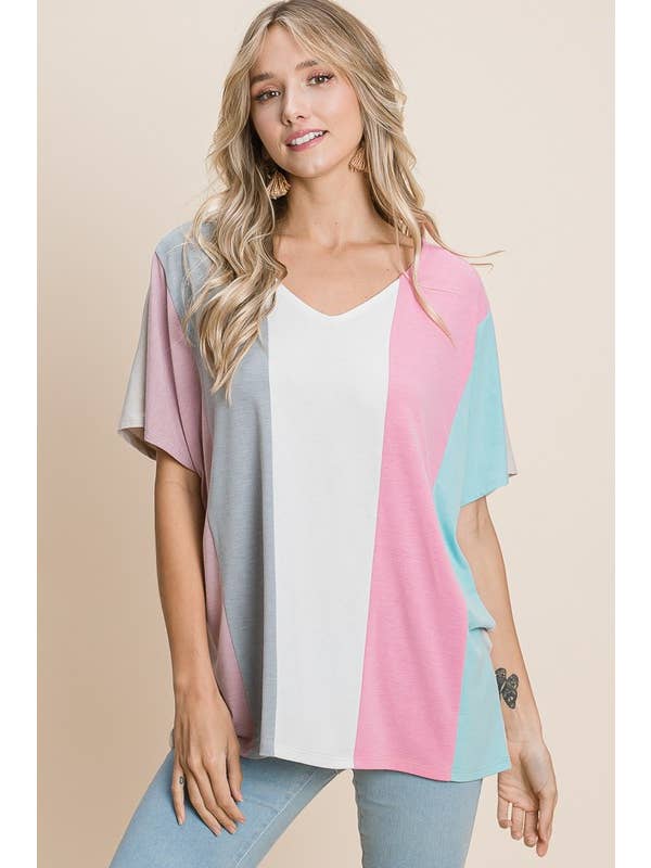 Emerald Collection - Wholesale Tunic - Women's - ETK-8468-PL Plus Size Striped Color Block Tunic Top