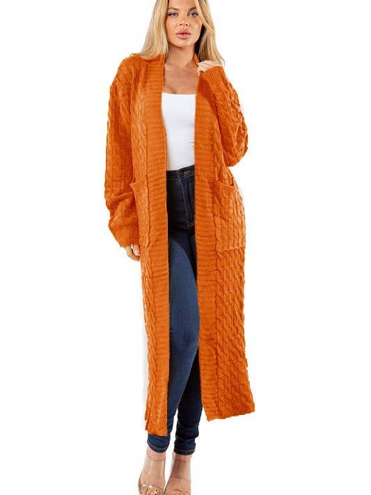 Orange WOMEN FASHION LONG MAXI SWEATER CARDIGAN for wholesale on Faire2