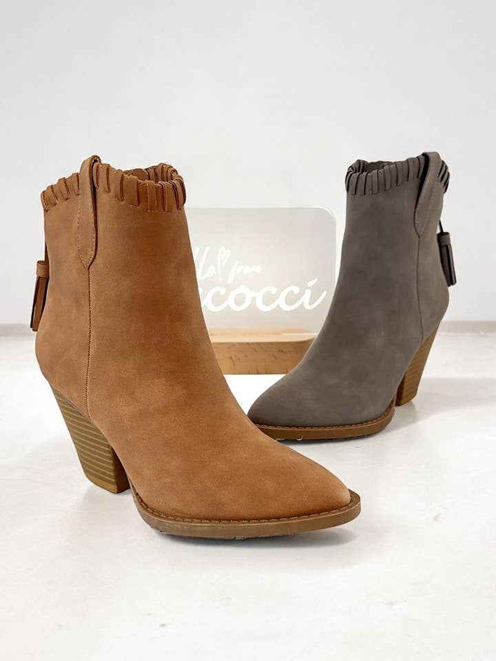 RIVER-23 WHIP STITCH EDGE FAUX SUEDE ANKLE BOOTIE for wholesale by CCOCCI