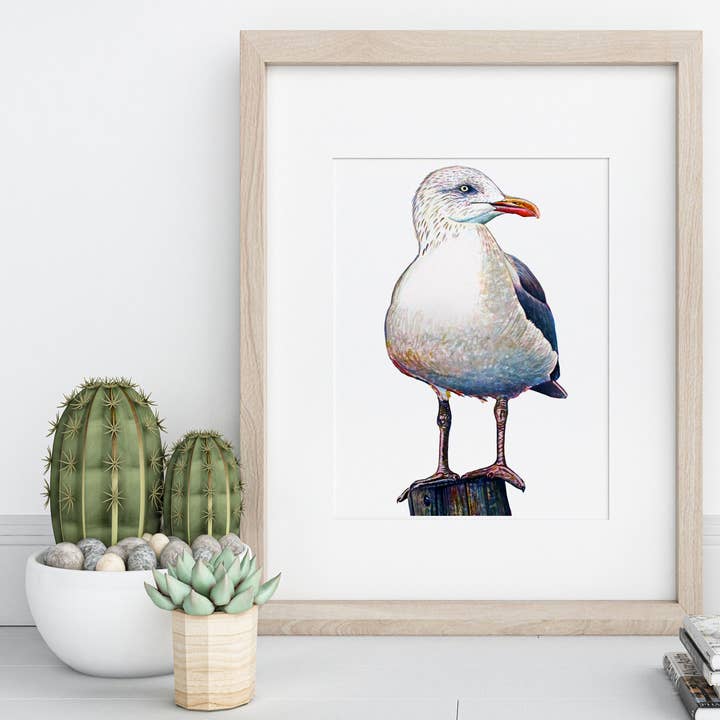 Impresión artística de archivo en acuarela de Sea Gull para venta al por mayor de The Ship's Hold