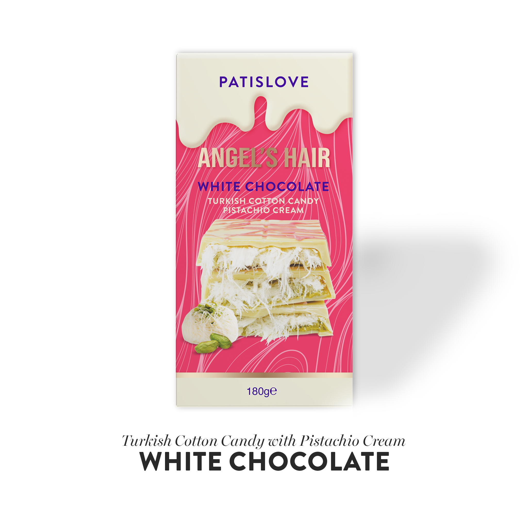 Patislove – wholesale Chocolate-covered sweets – Angel’s Hair White Chocolate Pistachio & Cotton Candy, 180G7