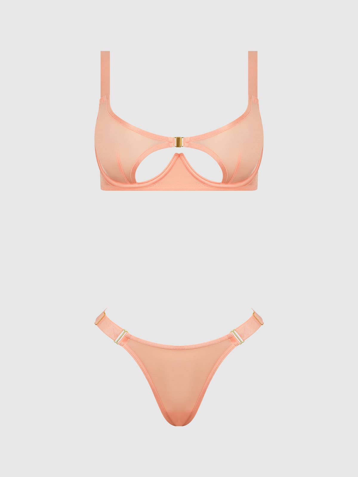 PÊCHE S'IL VOUS PLAÎT ENSEMBLE SOUTIEN-GORGE ET STRING À BONNETS OUVRANTS EN MAILLE SCINTILLANTE YVONE en vente sur Faire8