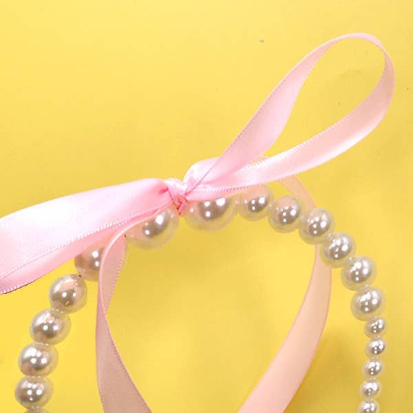 JOSSLYN by wall to wall - Wholesale Fashion Headband - Women's - CHIC PEARL RIBBON BOW HAIR BAND | 40HB1501