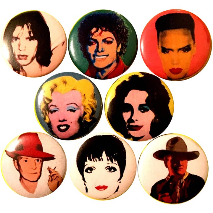 Pinbax Express - Venta al por mayor Botón/prendedor - Arte pop con botones de Andy Warhol Celebrities x 8 pulgadas (25 mm)