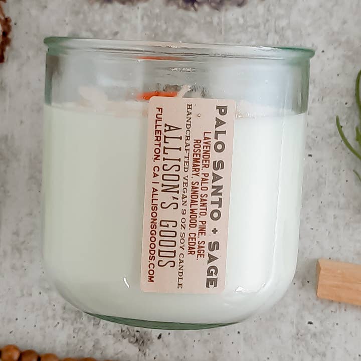 Palo Santo + Sage Vegan Soy Wax Candle for wholesale by Allison's Goods